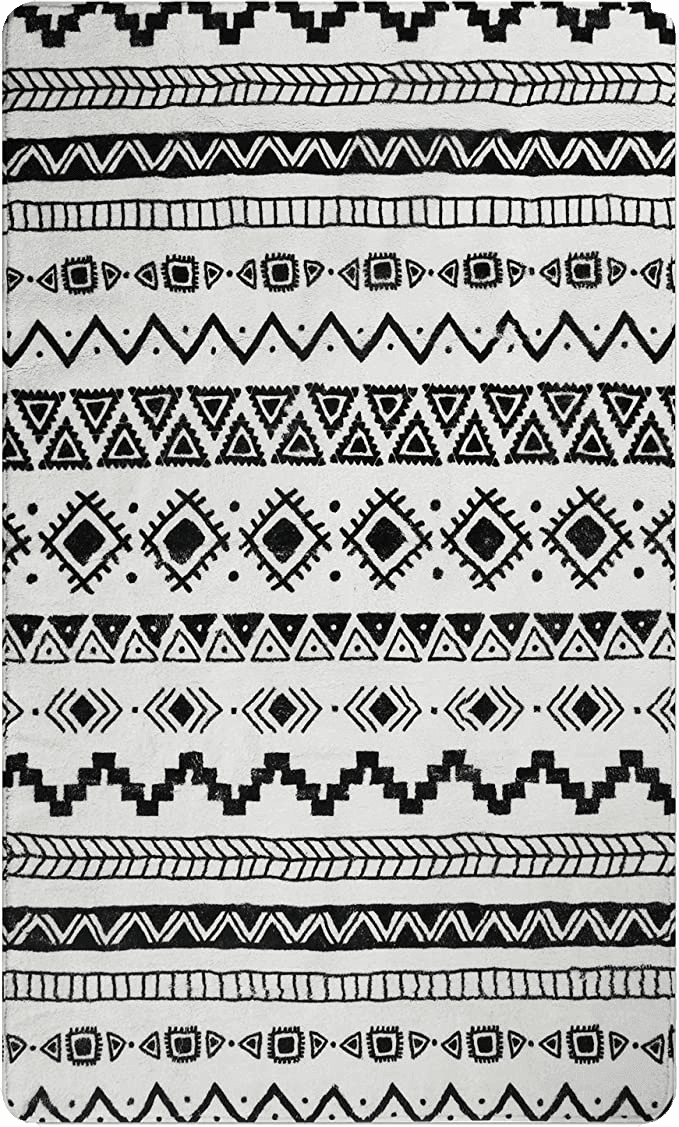 Black White Lahome Boho Geometric Washable Area Rug