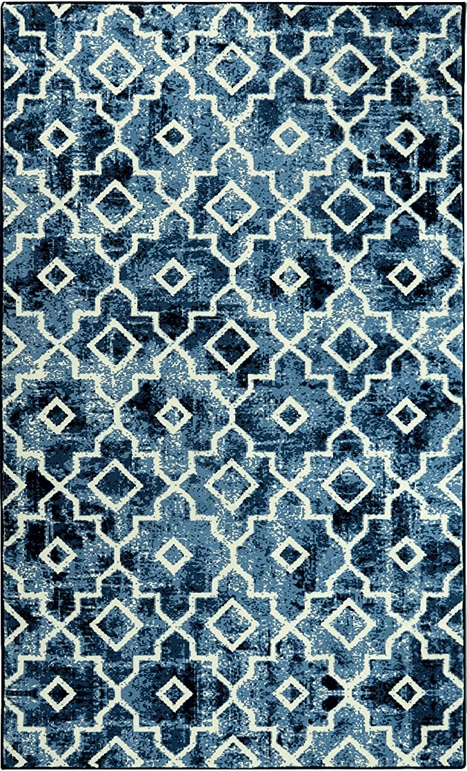 Geometric Blue Moynesa Washable Moroccan Area Rug