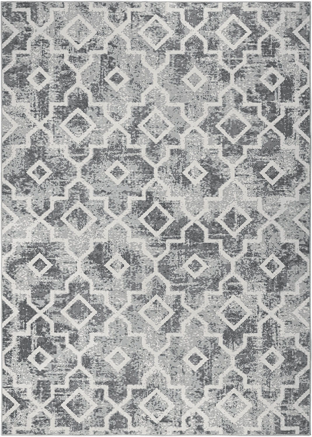 Geometric Grey Wonnitar Moroccan Machine Washable Large Area Rug