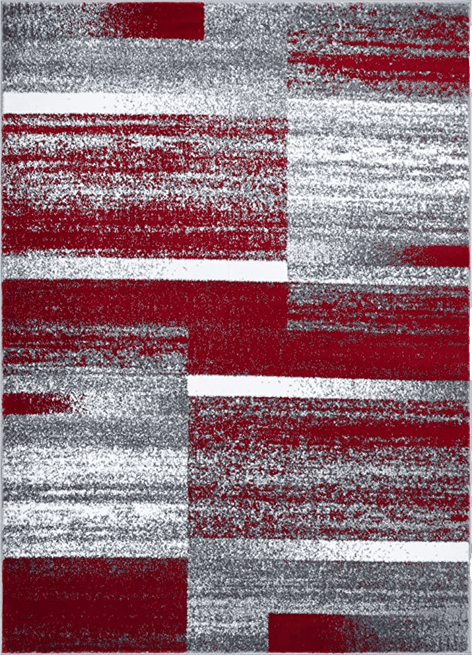 Red Art Deco Abstract Geometric Area Rug