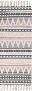 Geometric Pink Poowe Cotton Woven Tassles Area Rug