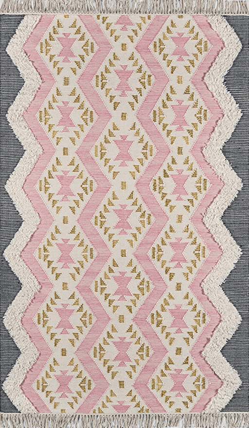 Geometric Pink Wool Hand Made Contemporary Area Rug