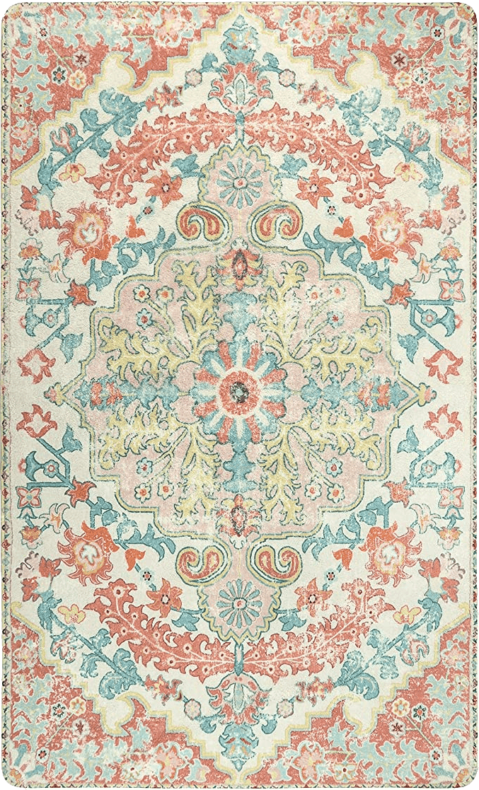 Bohemian Pink Lahome Bohemian Floral Medallion Area Rug