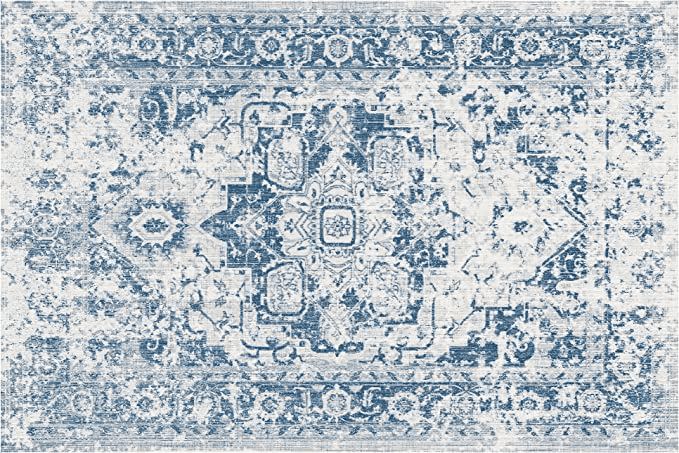 Area Blue 8x10 Pajata Blue Vintage 8X10 Area Rug Bohemian Floral Cover Print Distressed Carpet