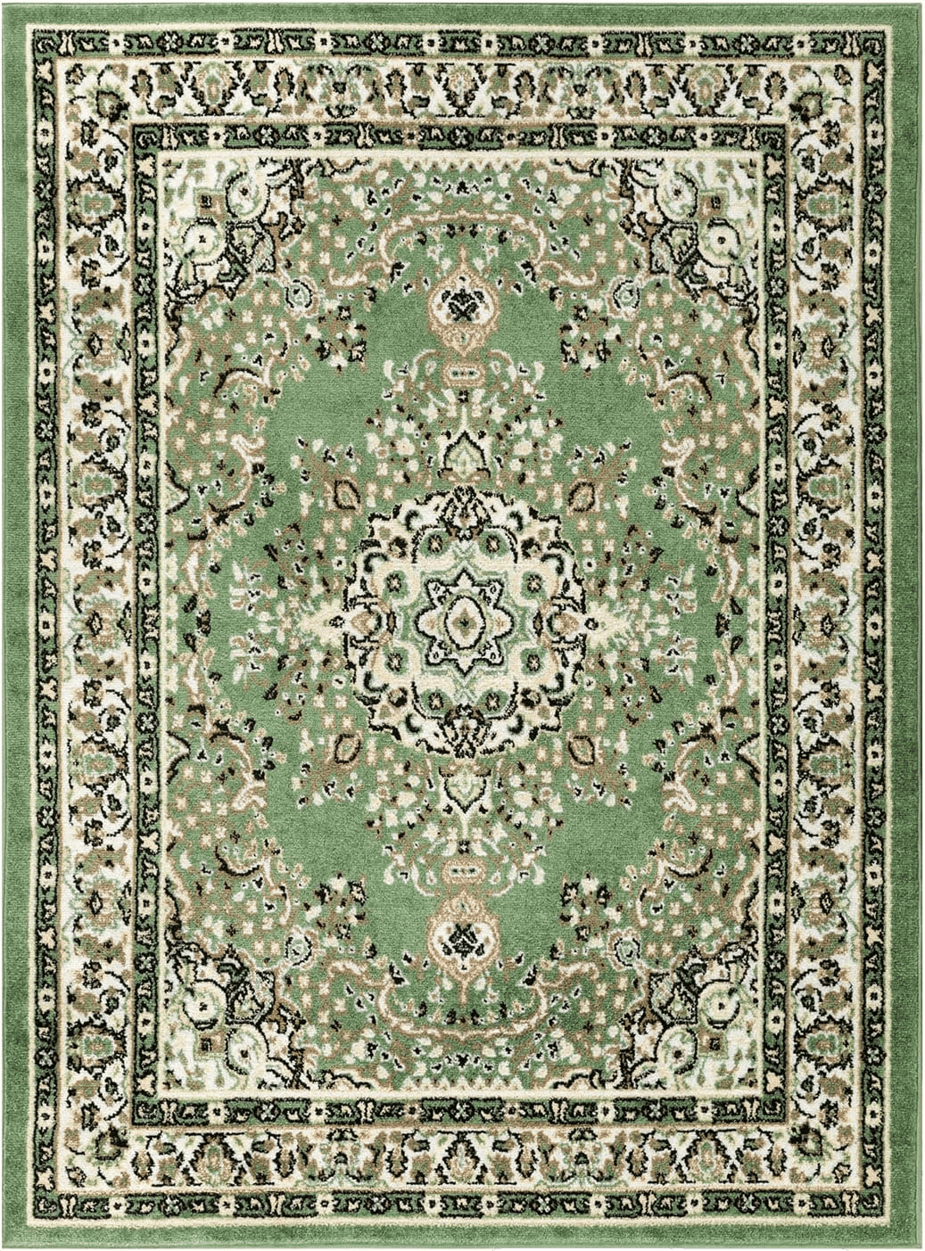Bohemian Green Black Traditional Stain Resistant Dining Room Area Rug
