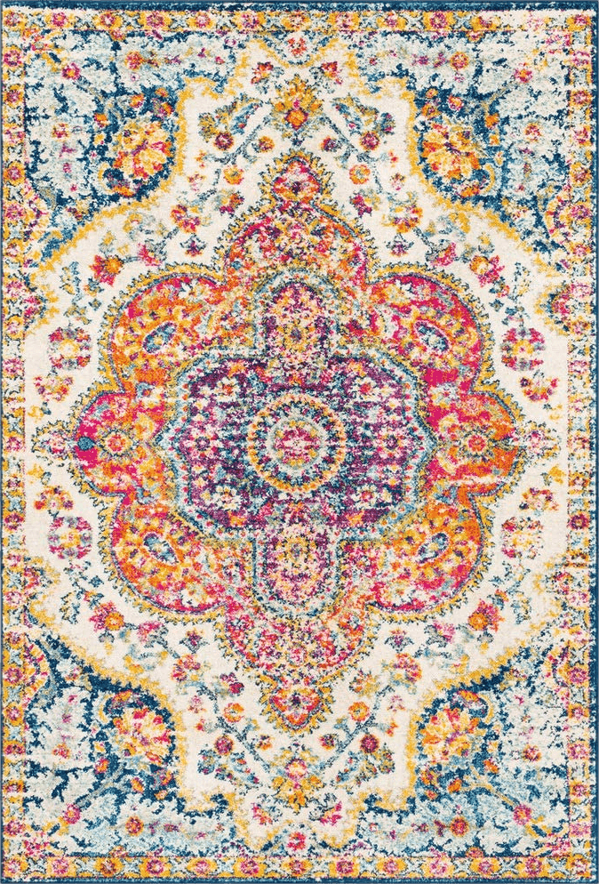 Colorful Multicolor Orange Traditional Stain Resistant Living Room Area Rug