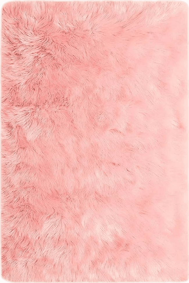 Fluffy 4x6 GHOUSE Light Pink 4 ft. x 6 ft. Silky Faux Fur Sheepskin Shag Fluffy Fuzzy Area Rug