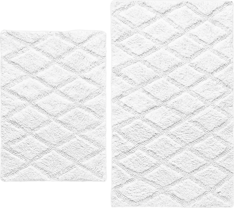 Vera Wang Tufted Diamond 2 Piece Reversible Bath Rug Set (White)