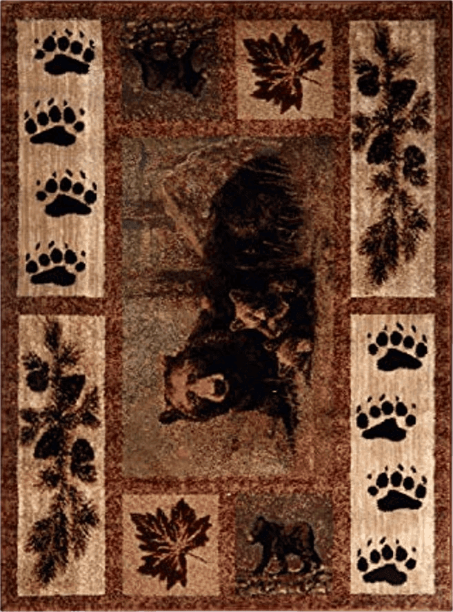 Bear Skin Masada Masada Rugs Kodiak Collection 2'x3' Cabin/Lodge Area Rug Mat with Bear and Cub Scene