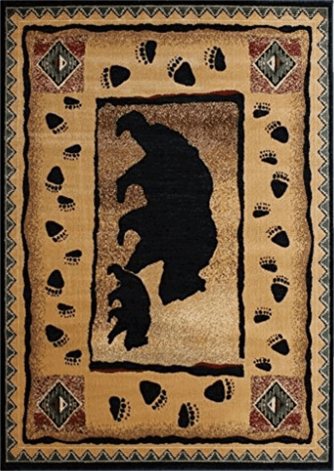 Rustic Lodge Log Cabin Bear and Cub Area Rug Carpet (3 Feet 10 Inch X 5 Feet 2 Inch)