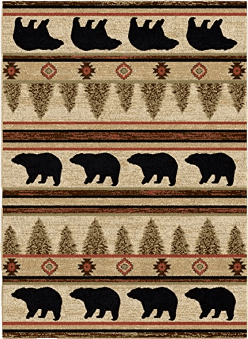 Rustic Lodge, Bear Cabin 4x5 Area Rug, 3'11"x5'3" Multi 7482