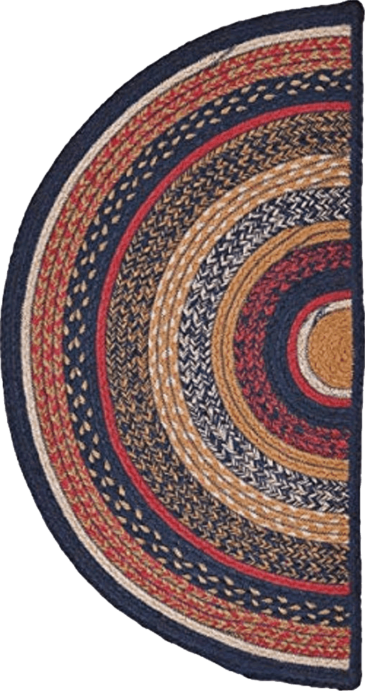 Jute VHC Brands Stratton Half Circle Jute Rug 16.5x33 Country Braided Flooring, Navy and Red