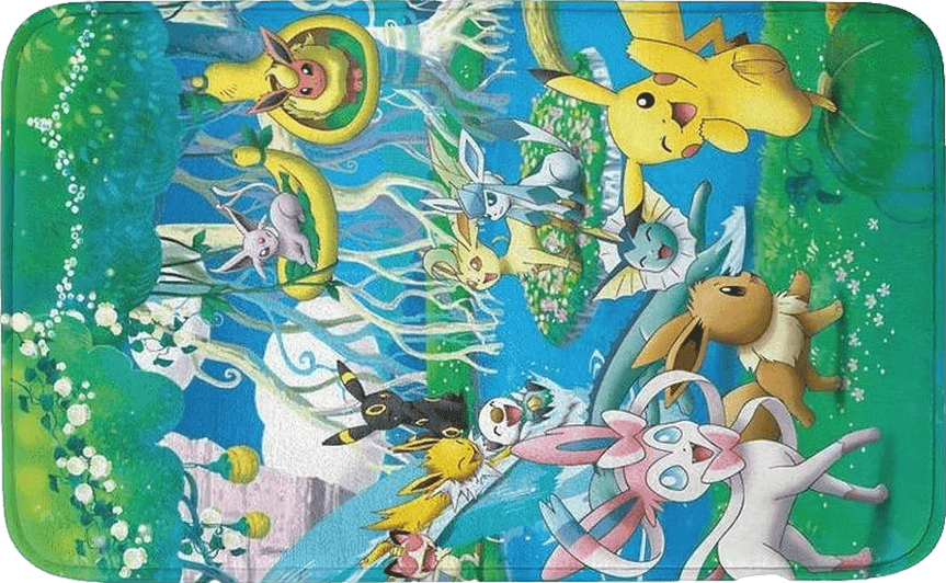 Pokemon FYSYAVOP 16 Piece P.okemon Non-Slip Bathroom Rug Set Includes Bath Rug Mat, Contour Mat, Toilet Lid Cover, Shower Curtain and 12 Hooks, Fashion Bathroom Decor