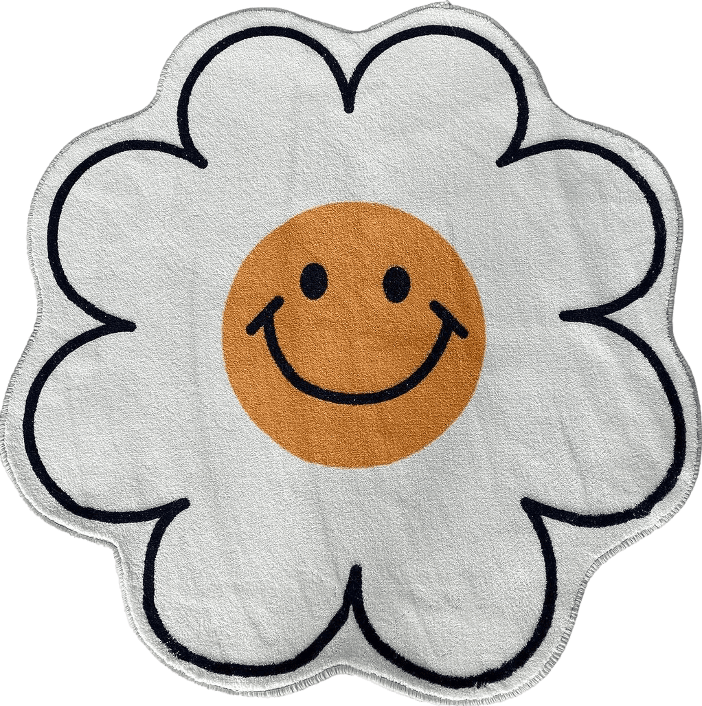 Black White All Rounds/Square Chaten Smiley Face Flower Bathroom Rug, Soft, Safe, Water-Resistant, Washer and Dryer Friendly Bath Mat for Bath Tub, Shower, Sauna, and/or Bedroom - 31.5 Inches, Black/Yellow/White