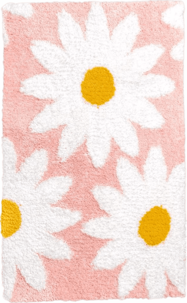 Pink Flower Rug Cute Daisy Bath Mat Bathroom Rug Aesthetic Apartment Decor Funny Cute Water Absorption Non Slip Carpet Super Soft Microfiber Shower Room (Pink Flower Rug, 15.7x23.6in (40x60cm))