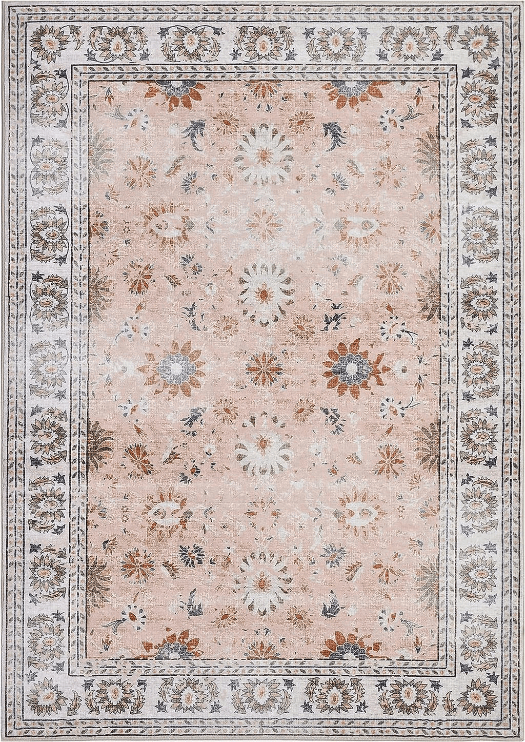 Bohemian Pink BRICHOEE Vintage Washable Area Rug 4x6 Blush Low-Pile Indoor Floral Print Carpet Non Slip Printed Persian Boho Rug for Living Room