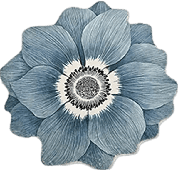 Grey All Rounds/Square Flower Shaped Rug Blue Lotus Carpet Trendy Area Rugs Non Slip Water Absorption Doormat for Bedroom Bedside Living Room Bathroom Kitchen Floor Mat, Diameter 23.7”