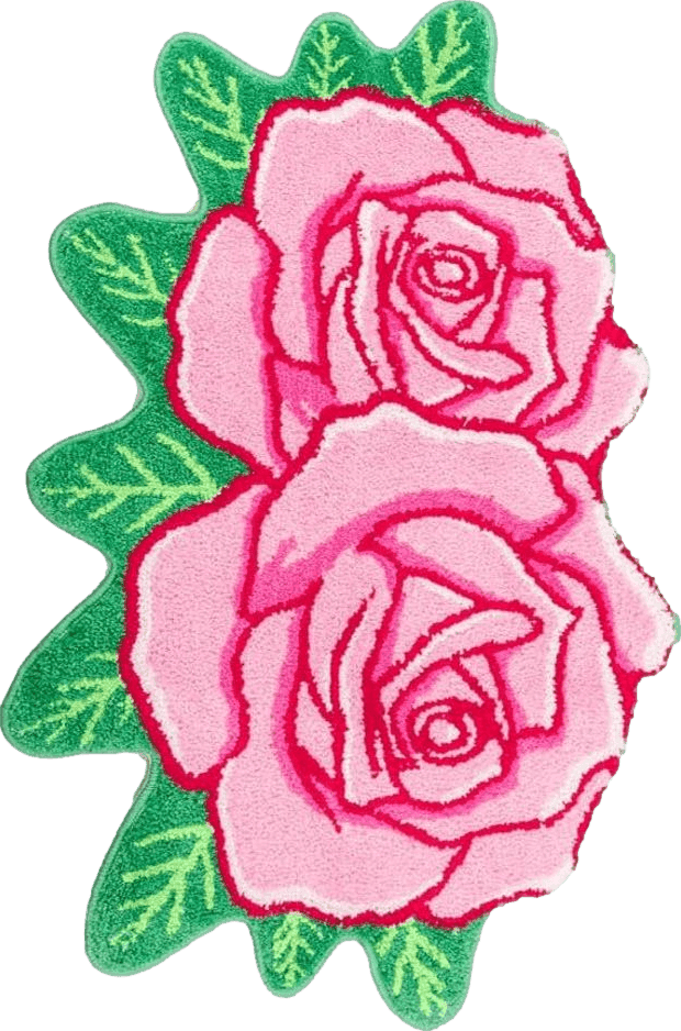 Pink Rose Bathroom Rugs Cute Flower Shaped Bath Mat Green Leaf Decor Bath Rug Non Slip Floor Door Carpet Microfiber Bathmat Absorbent Washable Bathtub Mats for Shower Tub for Bathroom 25.6" x 25.6''