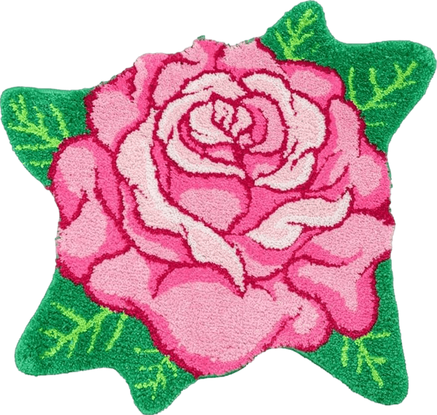 Pink Bathroom Rugs Cute Rose Flower Shaped Bath Mat Green Leaf Decor Bath Rug Non Slip Floor Door Carpet Microfiber Bathmat Absorbent Washable Bathtub Mats for Shower Tub for Bathroom 25.6" x 25.6''