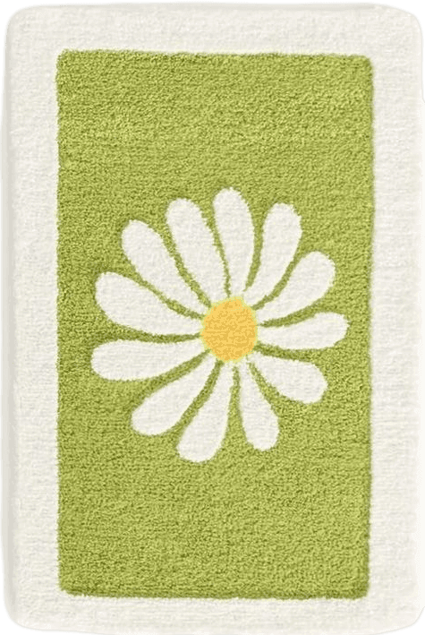 Green Bathroom Rug Daisy Bath Mat Cute Decor Rugs White Flower Dark Green Mats Non Slip Shower Microfiber Bathmats Super Absorbent Floor Carpet Machine Washable Bathtub Mat for Bedroom 16"x 24"