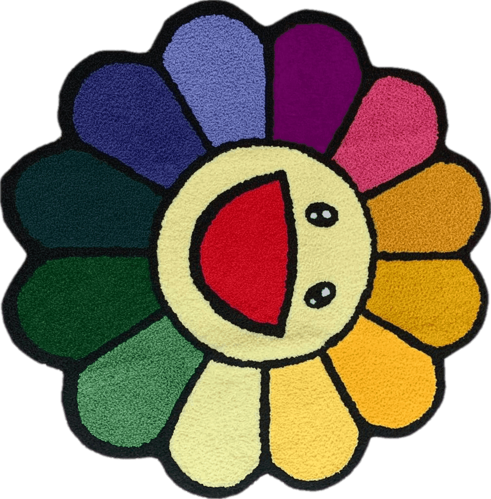 Kaws Lotus Atelier 30 in. Cartoon Sunflower Rug for Room | Smiley Face Maximalist Rugs for Bedroom | Hypebeast Rug | Preppy Decor