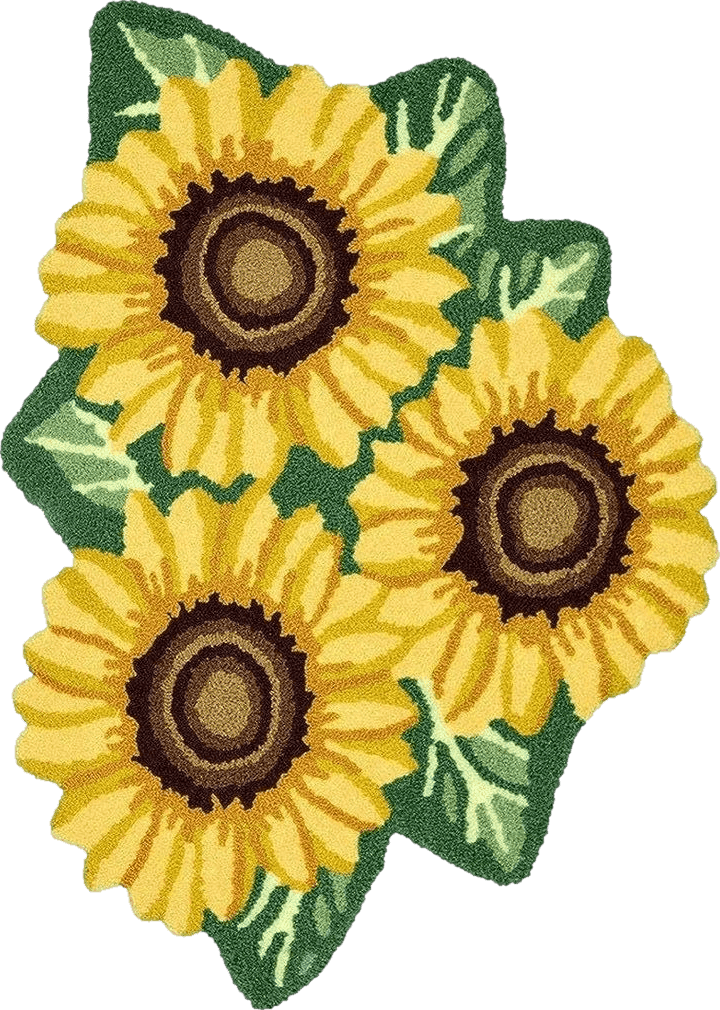 TEALP Sunflower Area Rug Yellow Flower Doormat Cute Rug for Kids Rustic Carpet Handmade Rug Washable Floral Mats for Bedroom/Living Room/Bathroom/Kitchen 35''x 25''