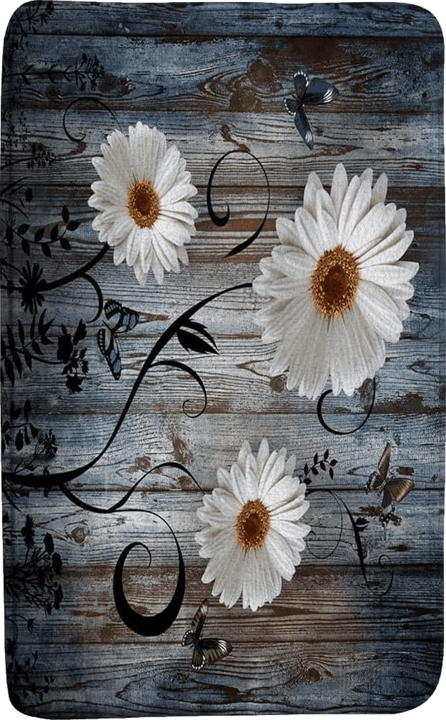 Flower EUBTPA Rustic Barn Wooden Bath Mat Daisy Flower Butterfly Farmhouse Rural Turquoise Blue Brown Plank Microfiber Memory Foam Rugs Doormat Kitchen Toilet Floor Rug