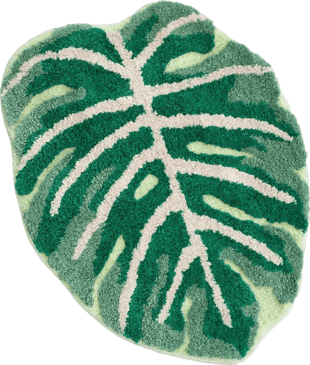Moss FrecklePot Monstera Non Slip Bath Mat or Kitchen Tufted Rug, Plant Leaf Shaped Kids Pets Floor Mat Carpet, Green, 31.5" x 23.6"