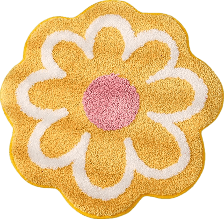 PEvTN Funny Flower Bath Mat Shower Rug, Cute Pink Bathroom Rug, Non Slip Ultra Soft & Absorbent Flower Bath Rugs, Soft Tufted Bathroom Mat for Entrance Bedroom. (Yellow)