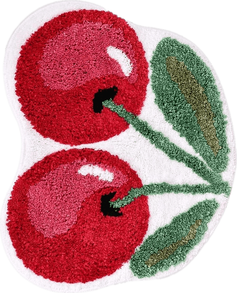 FROZZUR Cherry Cute Bath Mat for Bathroom, Luxury Funky Bathroom Mats Non Slip Cute Fruit Shaped Absorbent Bathtub Cool Rug Bathroom Tub Plush Shower Rugs Washable