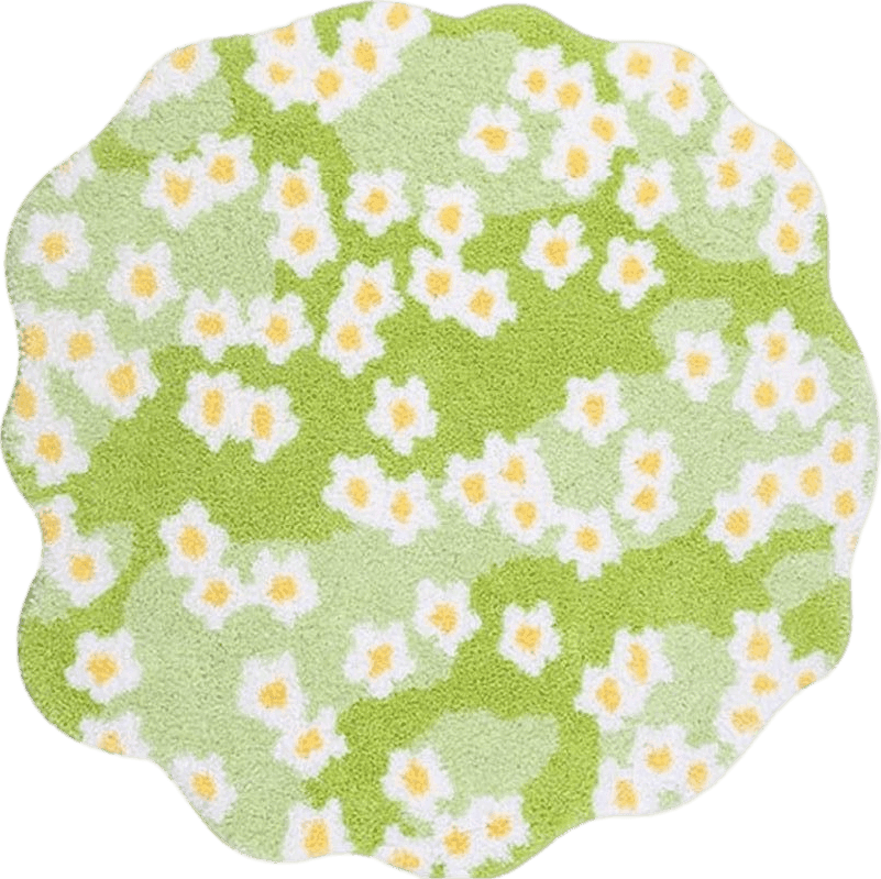 Moss Rug 3D Stereo Irregular Rug Nature Flowers Daisy Moss Rug for Living Room Bedroom Home Aesthetic Decor Floor Mat Indoor Floor Plush Shaggy Area Rug Anti-Slip Cute Rugs (39.4*39.4in) (green)