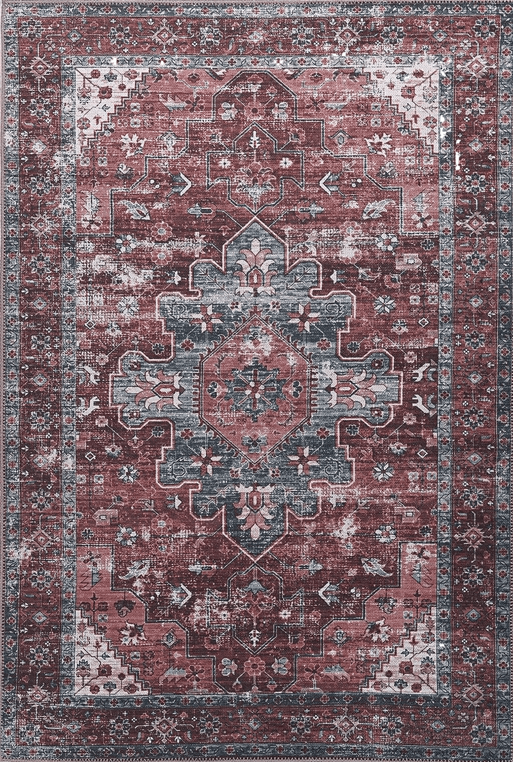 3x5 Adiva Rugs Machine Washable Area Rug with Non Slip Backing for Living Room, Bedroom, Bathroom, Kitchen, Printed Persian Vintage Home Decor, Floor Decoration Carpet Mat (Terra, 3' x 5')