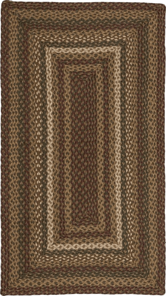 Jute VHC Brands Tea Cabin Jute Rectangular Rug 27x48 Country Braided Flooring, Moss Green and Deep Red