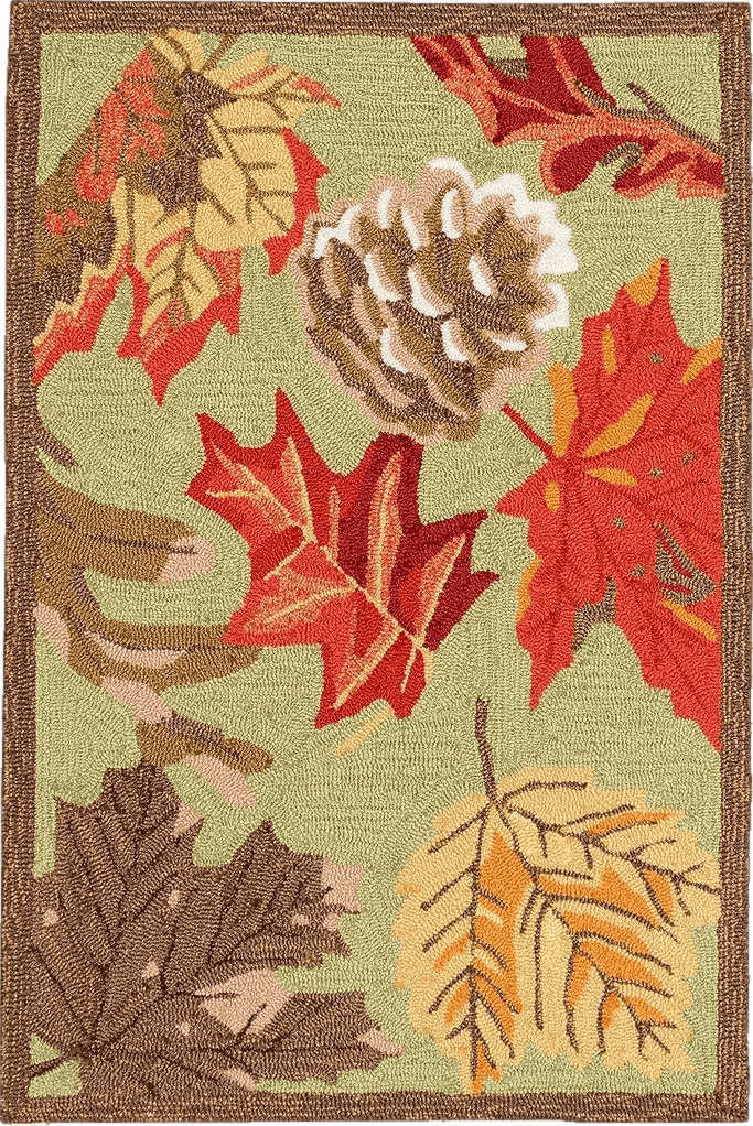 Outdoor Green Liora Manne Ravella Indoor/Outdoor Durable Hand-Tufted UV Stabilized Rug- Falling Leaves Moss 2' x 3'