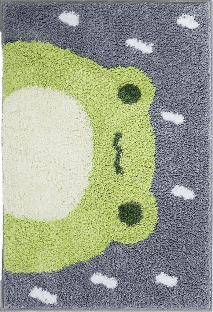 Grey All Rounds/Square Ankah Bath Mat Cute Shower Rug, Luxury Shaggy High Absorbent and Anti Slip, Machine Washable Fit for Bathtub, Shower and Bath Room, 18" x 26", Little Frog