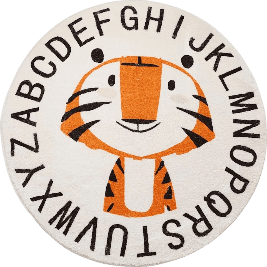 Poowe ABC Words Tiger Kids Play Mat Baby Nursery Rug Round Educational Alphabet ...
