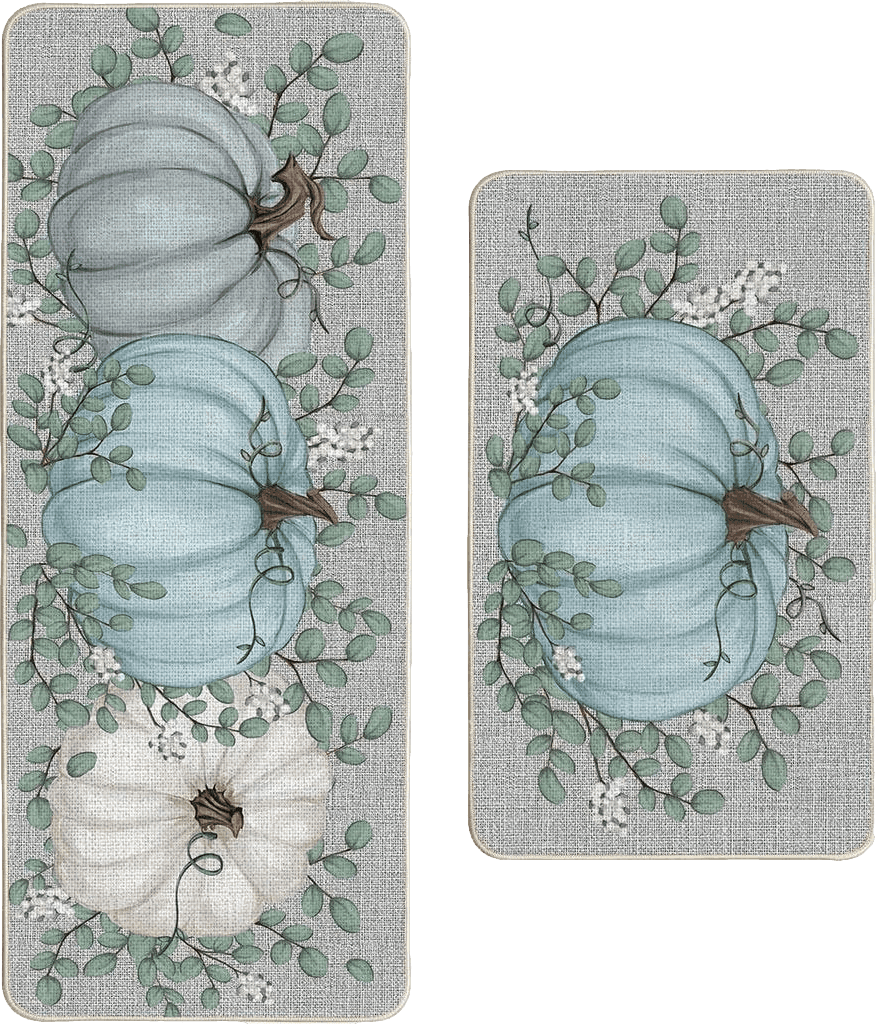 Artoid Mode Pumpkin Eucalyptus Fall Kitchen Mats Set of 2, Home Decor Low-Profile Kitchen Rugs for Floor - 17x29 and 17x47 Inch