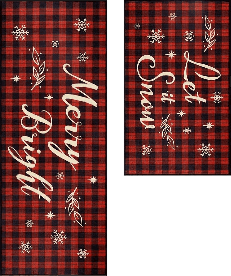 Christmas Kitchen Mat - 2 Piece Kitchen Mats Set Red Buffalo Plaid Indoor Floor Mats Non-Slip Kitchen Backing Area Rugs Xmas Door Carpet for Kitchen Home Christmas Decor (17’’ x 47’’+17’’ x 30’’)