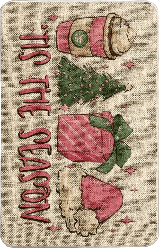 Christmas Pink GAGEC Christmas Door Mat Outdoor Rug Pink Christmas Doormat 'Tis The Season Entrance Rug Winter Door Mat Outdoor Farmhouse Decor Home Kitchen Floor Front Door Mats 17 x 27 Inch