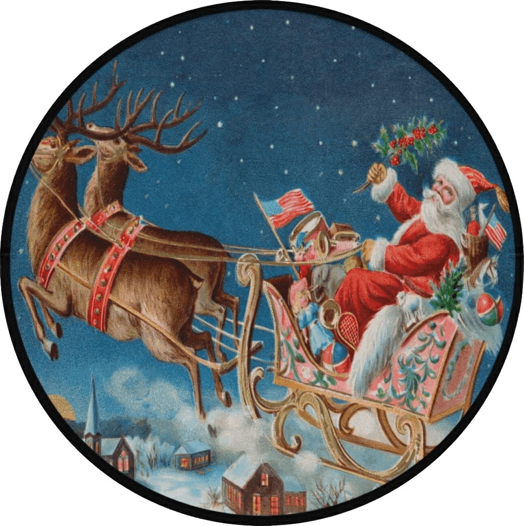 Christmas Santa Winter Round Area Rug Reindeer New Year Circle Floor Mat 3ft Area Carpet for Home Dining Living Room Holiday Seasonal Decor Soft Non Skid