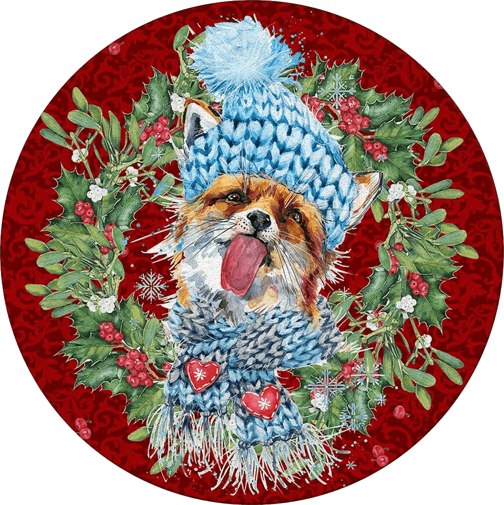 Christmas Round Area Rug 3ft,Washable Outdoor Indoor Carpet Runner Rug for Bedroom,Kitchen,Bathroom,Living/Dining/Laundry Room,Office,Area+Rug Bath Door Mat Watercolor Fox Green Wreath Red Fruit