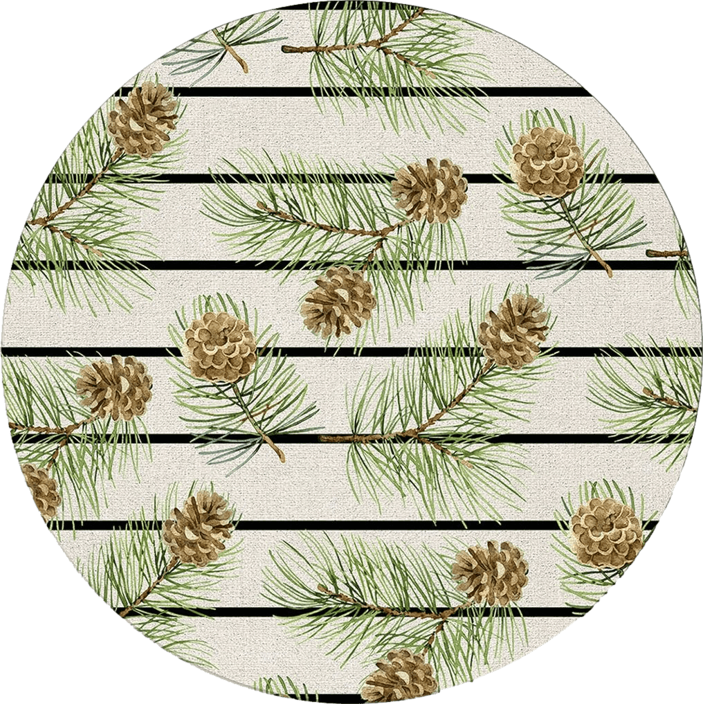 Outdoor Green Christmas Round Area Rug 3ft,Washable Outdoor Indoor Carpet Runner Rug for Bedroom,Kitchen,Bathroom,Living/Dining/Laundry Room,Office,Area+Rug Bath Door Mat Farmhouse Pine Leaves Cone Stripe