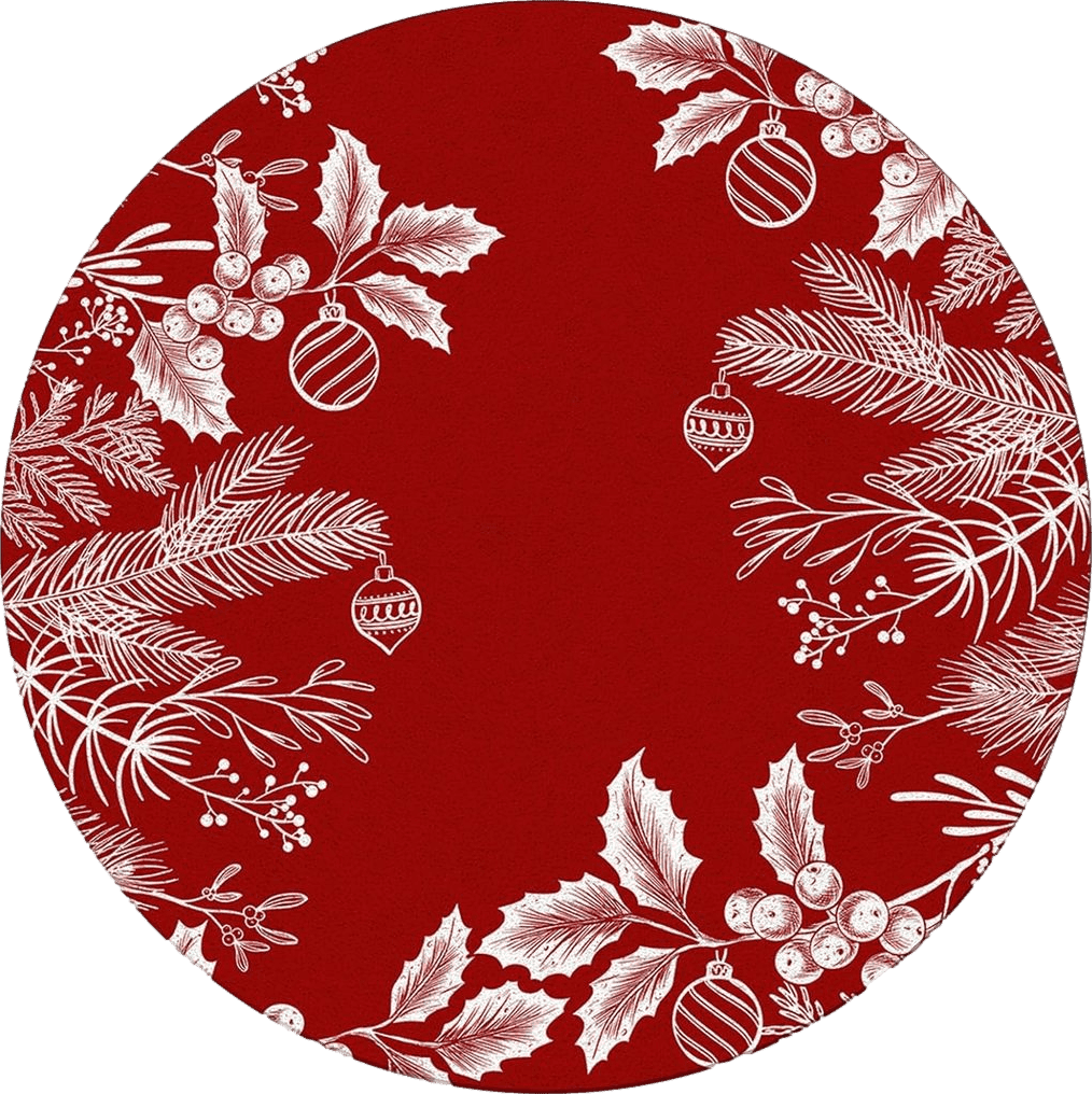 Outdoor Red Christmas Pine Round Area Rug 3ft,Washable Outdoor Indoor Carpet Runner Rug for Bedroom,Kitchen,Bathroom,Living/Dining/Laundry Room,Office,Area+Rug Bath Door Mat Red Xmas Tree Branch Berry