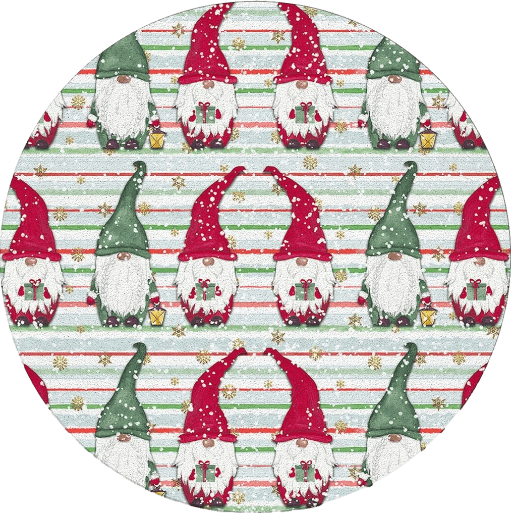 Outdoor Red Christmas Gnomes Round Area Rug 3.3ft,Washable Outdoor Indoor Carpet Runner Rug for Bedroom,Kitchen,Bathroom,Living/Dining/Laundry Room,Office,Area+Rug Bath Door Mat Golden Gnomes Snowflake Stripes