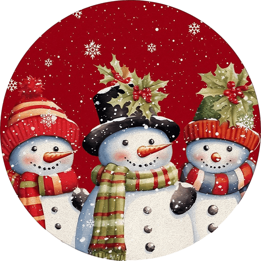 Red Snowman Round Area Rug 6ft,Washable Outdoor Indoor Carpet Runner Rug for Bedroom,Kitchen,Bathroom,Living/Dining/Laundry Room,Office,Area+Rug Large Bath Door Mat Christmas Snowflake Berry