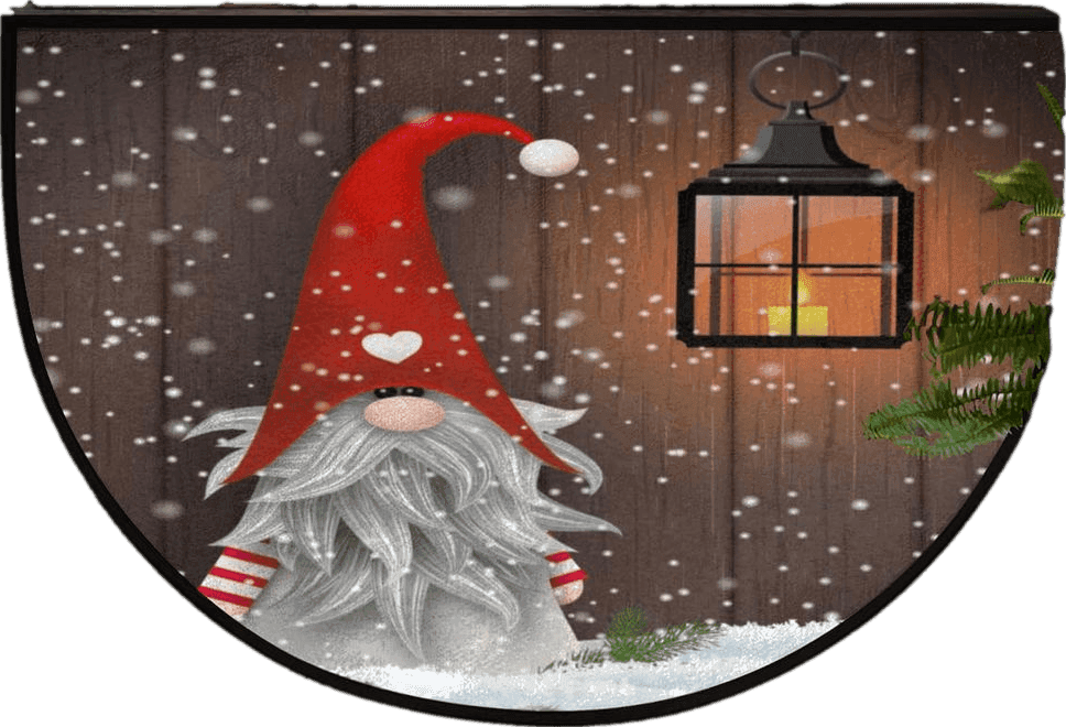 Christmas Traditional Gnome Half Round Doormat Xmas Cute Gnome Washable Semi Circle Area Rug Non Slip Absorbent Half Moon Rug for Indoor Outdoor Bathroom Kitchen Living Room Fireplace Floor Mat