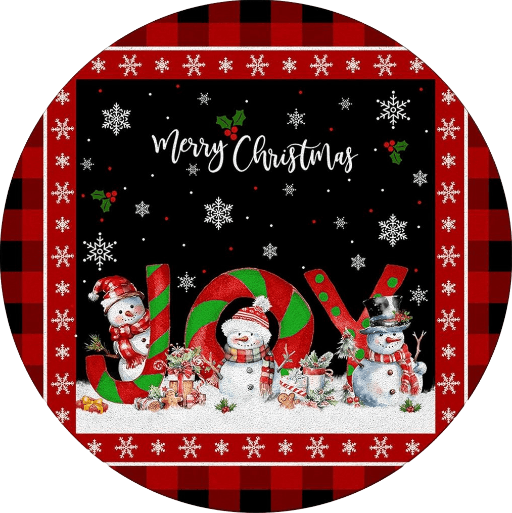 Snowman Round Area Rug 3.3ft,Washable Outdoor Indoor Carpet Runner Rug for Bedroom,Kitchen,Bathroom,Living/Dining/Laundry Room,Office,Area+Rug Bath Door Mat Christmas Snowflake Berry Red Black