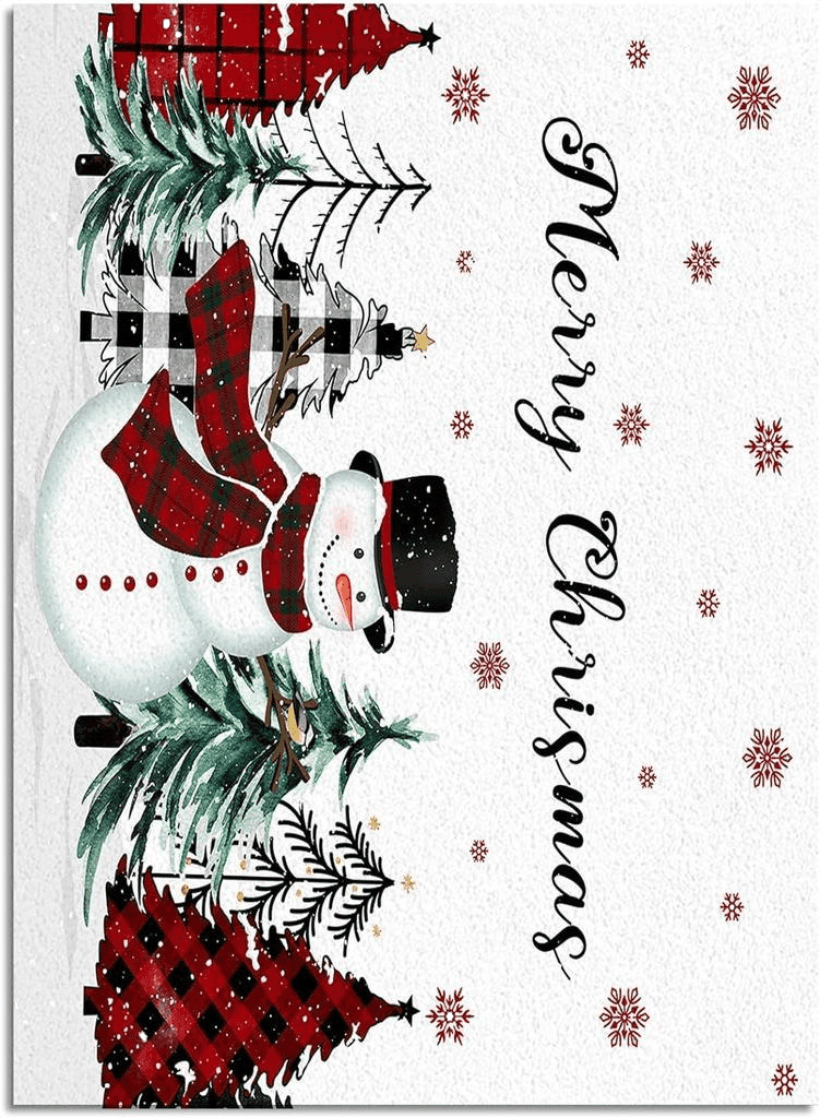 Christmas Snowman Area Rug for Living Room, Rectangular Indoor Carpet - 5' x 8', Winter Snowflake Xmas Tree Plaid Non-Skid Bathroom Mat Kitchen Runner Rugs for Bedroom