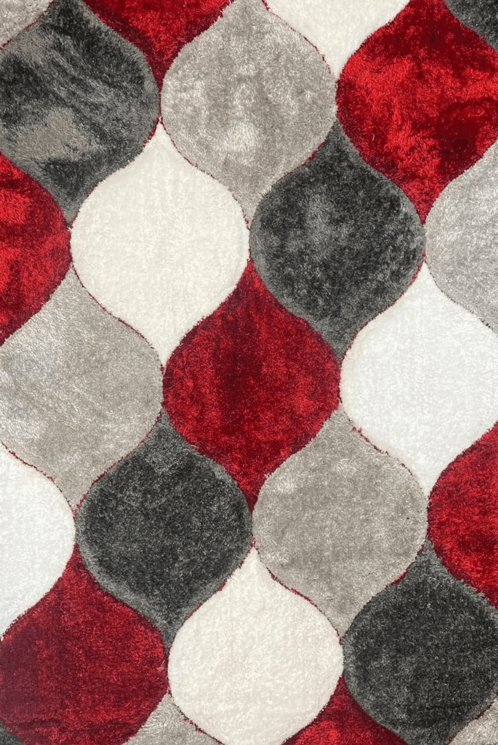 Geometric Red United Rugs - 4D Shaggy 6488 Thick Soft Plush Modern Shag Stain-Resistant Area Rug (Red, 5' x 7')