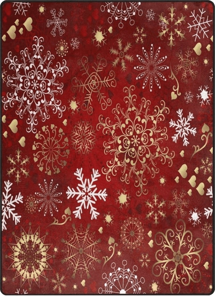 Christmas 5x8 ALAZA Christmas Red Gold and White Snowflake Winter Area Rug Rugs for Living Room Bedroom 7' x 5'